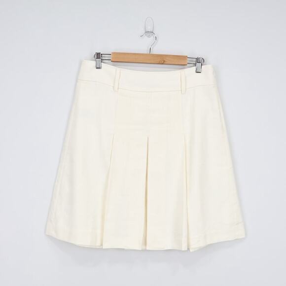 J.Crew Pleated Knee Length Stretch Linen Blend Skirt Ivory Size 8 NWT - Picture 2 of 9